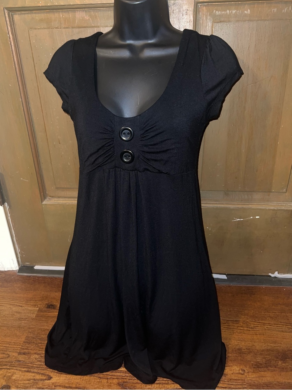 Forver 21 Black Y2K Babydoll Button Front Mini Short Sleeve Casual Dress Size M - Picture 4 of 7